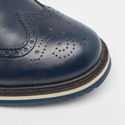 Prada Blue Brogue Leather Lace Up Derby Size 44.5