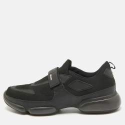 Prada Black Knit Fabric and Rubber Cloudbust Sneakers Size 42