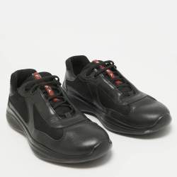 Prada Black Leather and Mesh Lace Up Sneakers Size 42