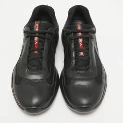 Prada Black Leather and Mesh Lace Up Sneakers Size 42