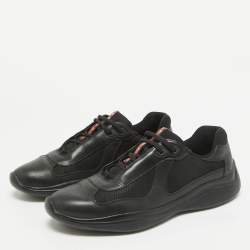 Prada Black Leather and Mesh Lace Up Sneakers Size 42