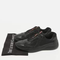 Prada Black Leather and Mesh Lace Up Sneakers Size 42