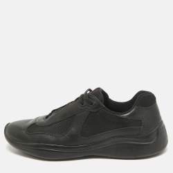 Prada Black Leather and Mesh Lace Up Sneakers Size 42