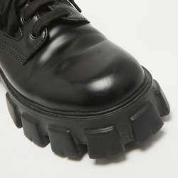 Pre Owned Prada Black Leather And Nylon Lace up Monolith Sneakers Size 42.5