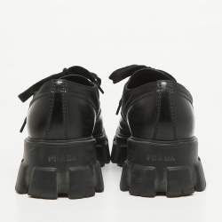 Pre Owned Prada Black Leather And Nylon Lace up Monolith Sneakers Size 42.5