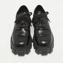 Pre Owned Prada Black Leather And Nylon Lace up Monolith Sneakers Size 42.5