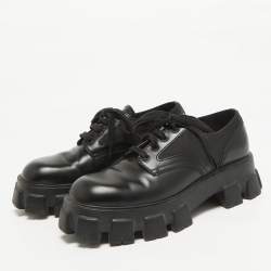 Pre Owned Prada Black Leather And Nylon Lace up Monolith Sneakers Size 42.5