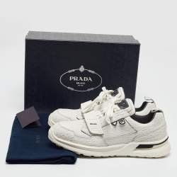 Pre Owned Prada White Leather Mechano Sneakers Size 43