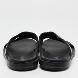 Prada Blue Leather and Canvas Logo Tape Crisscross Slides Size 43