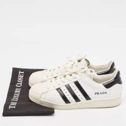 Prada X Adidas White/Black Leather Superstar Lace Up Sneakers Size 40