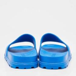 Prada Blue Rubber Triangle Logo Soft Pool Slides Size 42