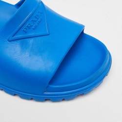 Prada Blue Rubber Triangle Logo Soft Pool Slides Size 42