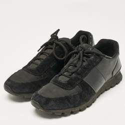Prada Black Leather and Suede Lace Up Sneakers Size 44.5