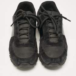 Prada Black Leather and Suede Lace Up Sneakers Size 44.5