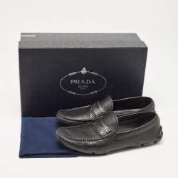Prada Black Leather Slip On Loafers Size 41