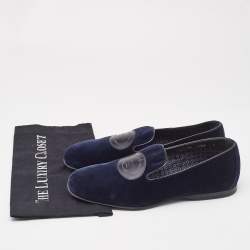 Prada Navy Blue Velvet Slip On Smoking Slippers Size 42