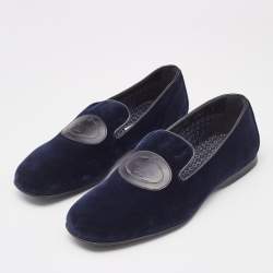 Prada Navy Blue Velvet Slip On Smoking Slippers Size 42