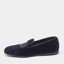 Prada Navy Blue Velvet Slip On Smoking Slippers Size 42