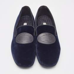 Prada Navy Blue Velvet Slip On Smoking Slippers Size 42
