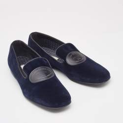Prada Navy Blue Velvet Slip On Smoking Slippers Size 42