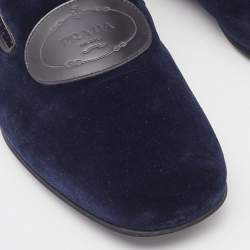 Prada Navy Blue Velvet Slip On Smoking Slippers Size 42