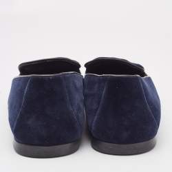 Prada Navy Blue Velvet Slip On Smoking Slippers Size 42