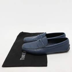 Prada Blue Saffiano Leather Penny Loafers Size 41.5