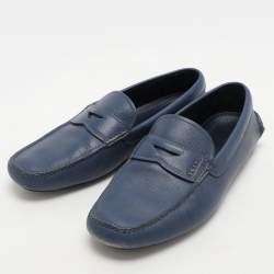 Prada Blue Saffiano Leather Penny Loafers Size 41.5