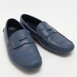 Prada Blue Saffiano Leather Penny Loafers Size 41.5