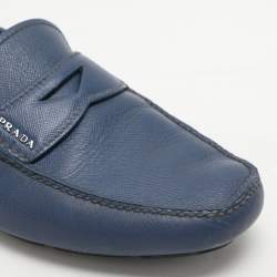 Prada Blue Saffiano Leather Penny Loafers Size 41.5