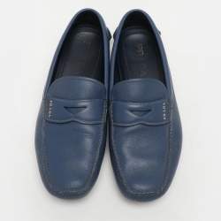 Prada Blue Saffiano Leather Penny Loafers Size 41.5