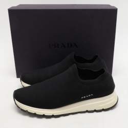 Prada Black Knit Fabric Low Top Sneakers Size 41