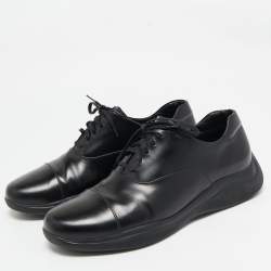 Prada Black Leather Cap Toe Oxfords Sneakers Size 42.5