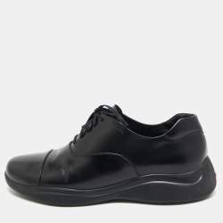 Prada Black Leather Cap Toe Oxfords Sneakers Size 42.5