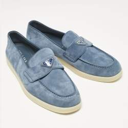 Prada Blue Suede Slip On Loafers Size 42