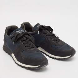 Prada Sport Black/Blue Canvas Low-Top Sneakers Size 46