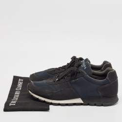 Prada Sport Black/Blue Canvas Low-Top Sneakers Size 46