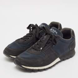 Prada Sport Black/Blue Canvas Low-Top Sneakers Size 46