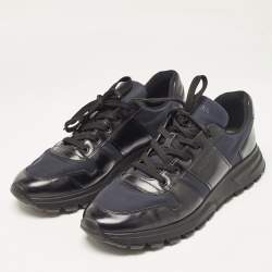 مملوكة مسبقًا Prada Black/Navy Blue  Leather and Nylon Low Top Sneakers Size 44.5