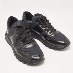 مملوكة مسبقًا Prada Black/Navy Blue  Leather and Nylon Low Top Sneakers Size 44.5
