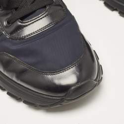 مملوكة مسبقًا Prada Black/Navy Blue  Leather and Nylon Low Top Sneakers Size 44.5