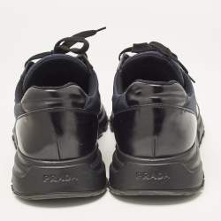 مملوكة مسبقًا Prada Black/Navy Blue  Leather and Nylon Low Top Sneakers Size 44.5
