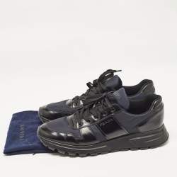 مملوكة مسبقًا Prada Black/Navy Blue  Leather and Nylon Low Top Sneakers Size 44.5