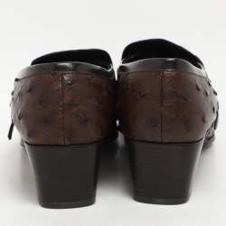 Prada Brown Ostrich Leather Belted Loafers Size 40.5