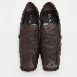 Prada Brown Ostrich Leather Belted Loafers Size 40.5