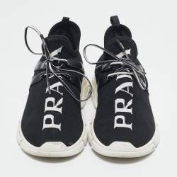 Pre Owned Prada Black/White Knit Fabric Logo Sneakers Size 39