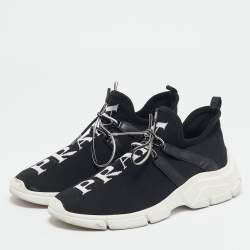 Pre Owned Prada Black/White Knit Fabric Logo Sneakers Size 39