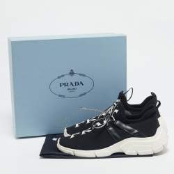 Pre Owned Prada Black/White Knit Fabric Logo Sneakers Size 39