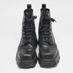 Prada Black Leather Lace Up Combat Boots Size 45