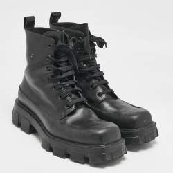 Prada Black Leather Lace Up Combat Boots Size 45